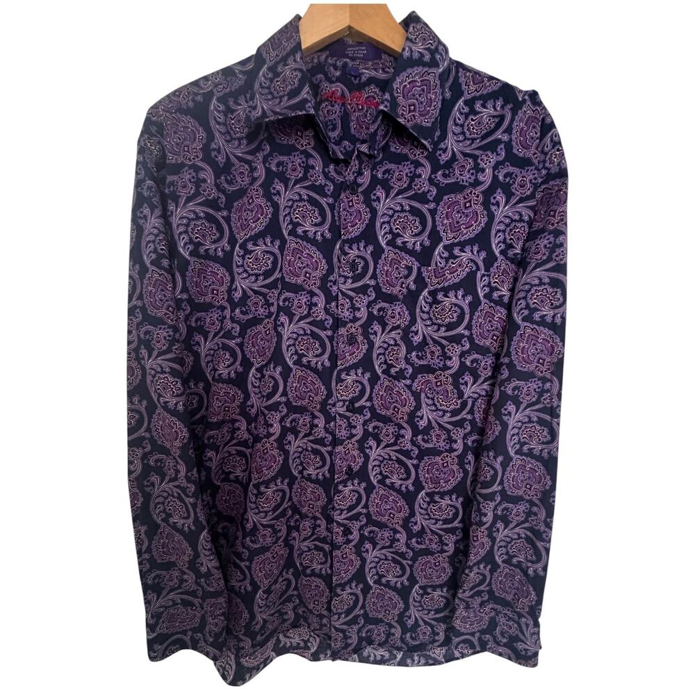 Alan Flusser Button Down Shirt Men's L Purple Paisley Long Sleeve Cotton